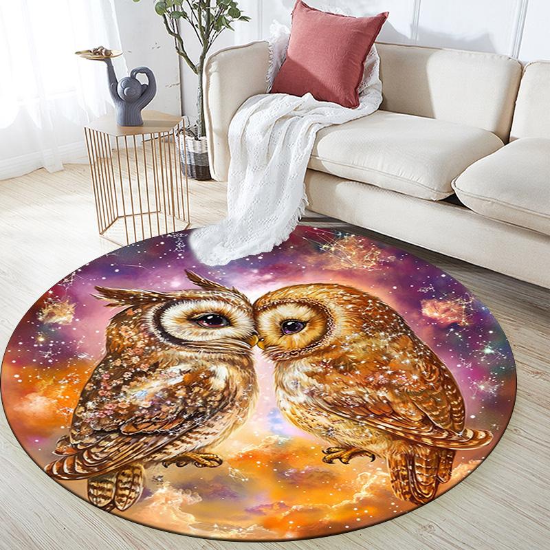 Owl Kisses Round Area Rug,Carpet Rug for Living Room Bedroom Sofa Playroom Decor,Non-slip Floor Mat