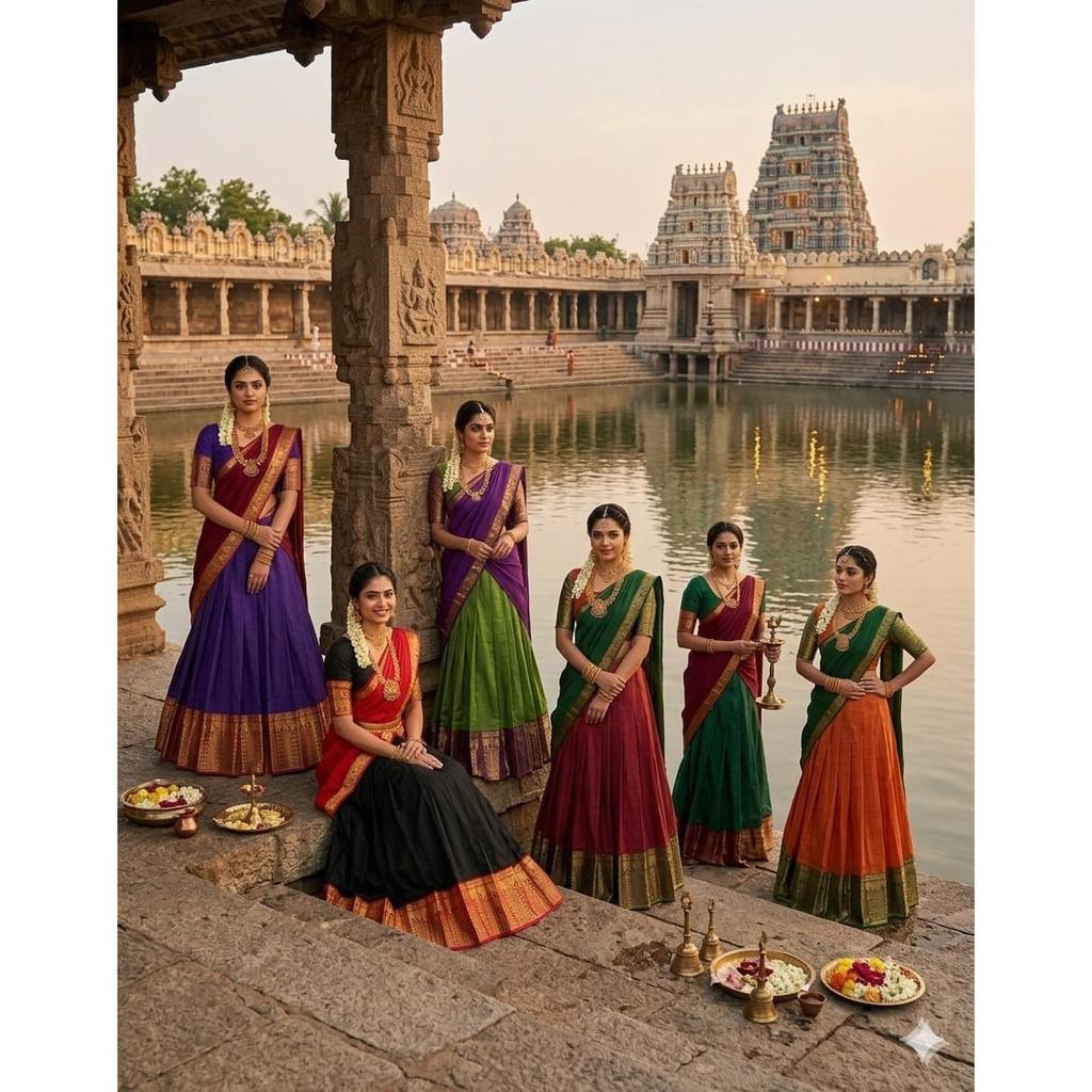 South Indian Style Ethnic Lehenga Choli Set Bollywood Women Lehenga Dupatta Set