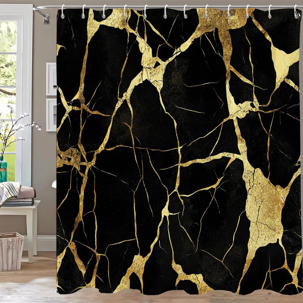 Abstract Marble Pattern Shower Curtain, Geometric Printed Bathroom Decorative Shower Curtain, Fabric Home Curtain with Hooks