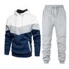 2026 Men's Three-Color Patchwork Hoodie: Trendy Versatile Casual Sports Sweatshirt Set