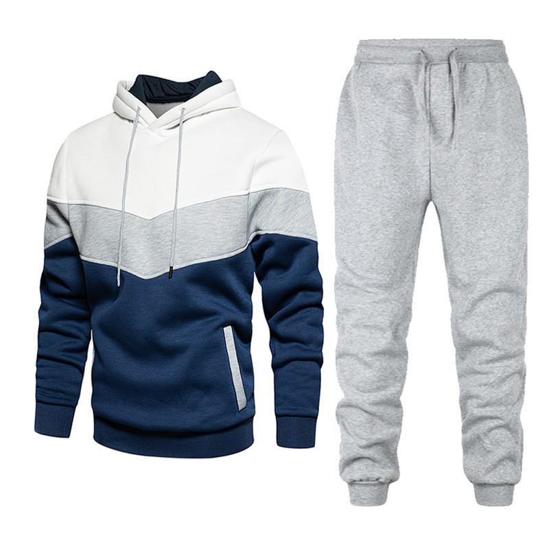 2026 Men's Three-Color Patchwork Hoodie: Trendy Versatile Casual Sports Sweatshirt Set