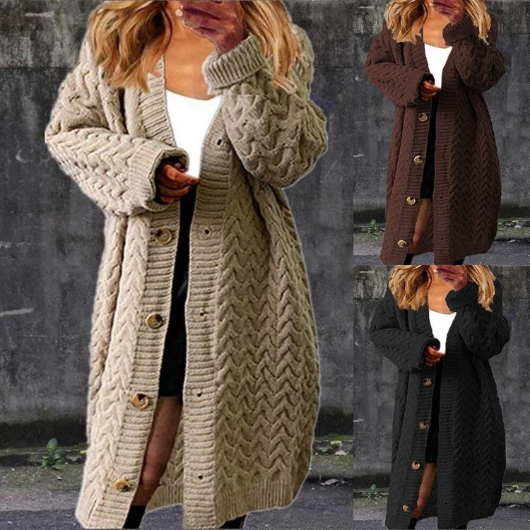 Damen Gestrickte Cardigan Mäntel Herbst Winter Lässig Locker Tasche Langarm Oberteile Pullover Jumper Damenmode