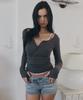 PLEASENOFOLLOW Zen Button Long Sleeve Top (Charcoal)