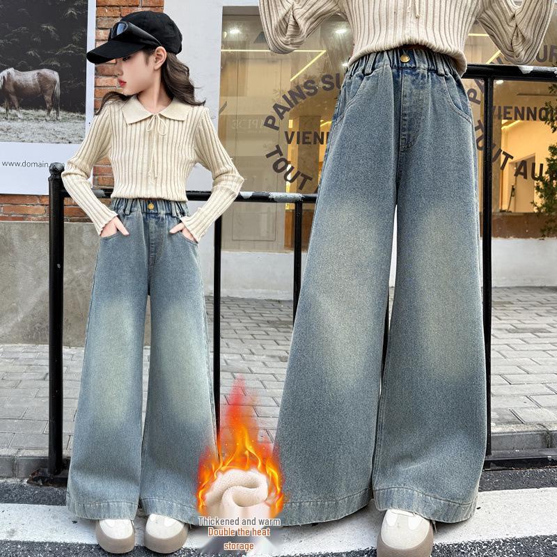 

Дівчачі джинси широкого крою на флісовій підкладці для весни та осені 2025 170cm