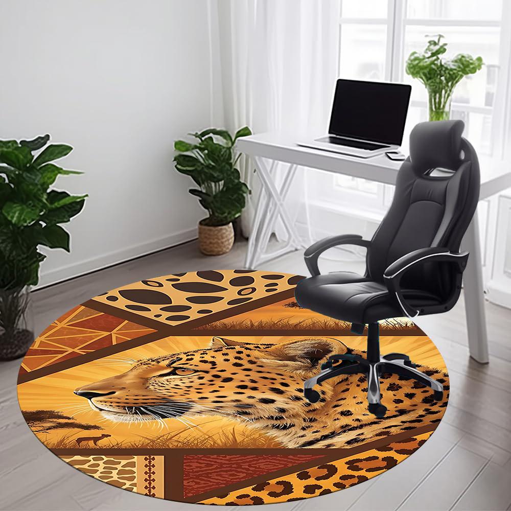 1pcLeopard Safari Office Round Area Rug, Indoor Mat Suitable ForOffice, Under Office Chairs Bedroom Living Room Home Decor, Room Deco 033