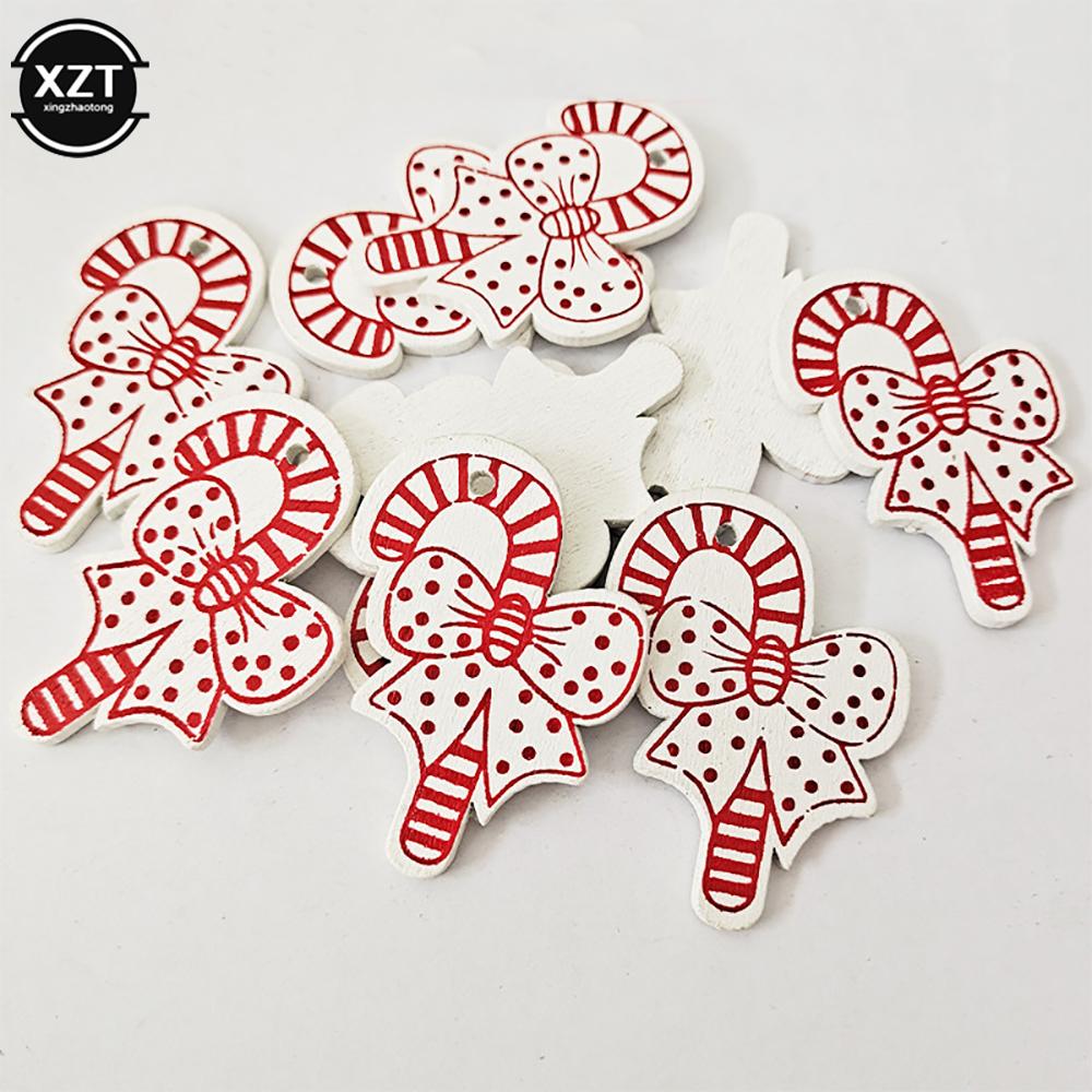 10PCs 5cm Wooden Christmas Ornaments Kids Toys For Chirstmas Tree Hanging Pendants Xmas DIY Decoration For Home Party New Year