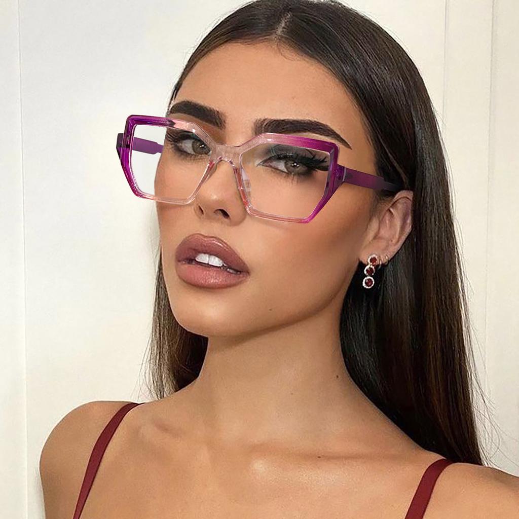 Vaneasel 1pc women's large frame trapezoidal gradient color trend fashion anti-blue light glasses daily reading frame glasses