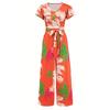 Boho Floral Print Two-piece Set, Flutter Sleeve Crop Top & Wide Leg Pants Outfits, Women's Clothing