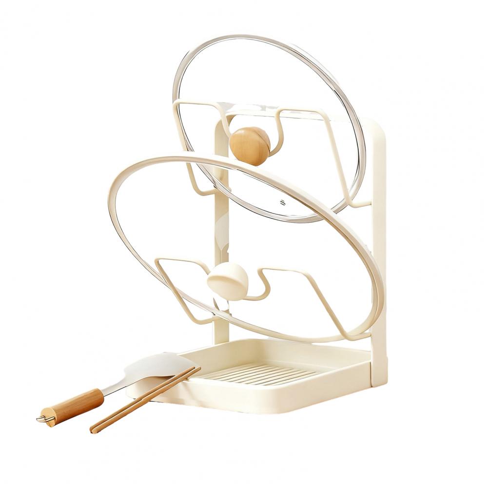 Sturdy Pot Lid Rack Pot Lid Holder with Drain Pan U-shaped Groove Kitchen Organizer Multifunctional Pot Lid Spoon Rack for Stove