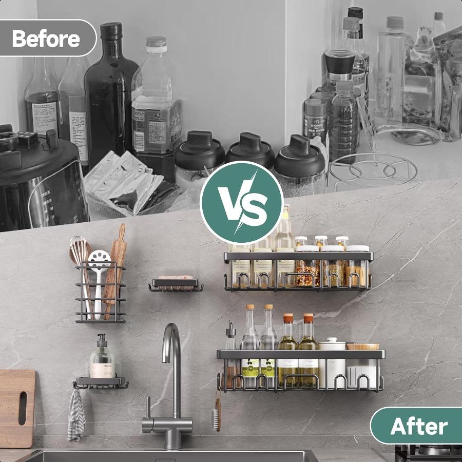 5Pack Shower Caddy Rustproof and WaterResistant Kitchen Sink Organizer Large Capacity Spice Rack WallMounted Storage Shelves fo