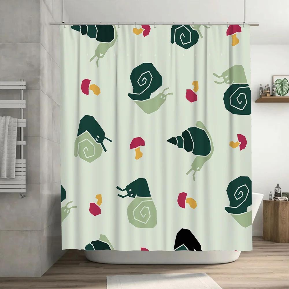 Zelená sprchová závěs s hlemýždi a hravými vzory Vodotěsná sprchová závěs pro dekoraci koupelny Vícebarevný květinový design Šampon