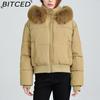 BITCED High-Waisted Oversized Fur-Trimmed Hooded Cropped Cotton Jacket for Women Autumn/Winter Down-Filled Cotton Jacket Slim-Fit Jacket Outerwear