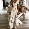 Women Plus Size V Neck Short Sleeve Printed Straight Maxi Dress