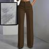 Women Pants High Waist Straight Wide Leg Suit Trousers with Side Pockets Pure Color