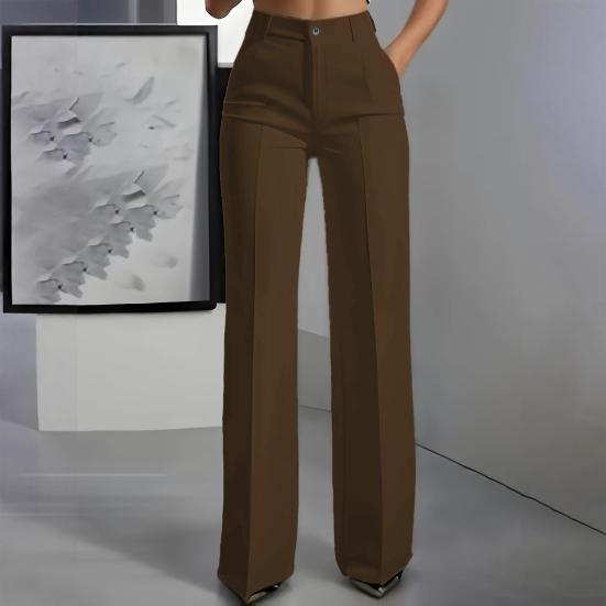 Women Pants High Waist Straight Wide Leg Suit Trousers with Side Pockets Pure Color