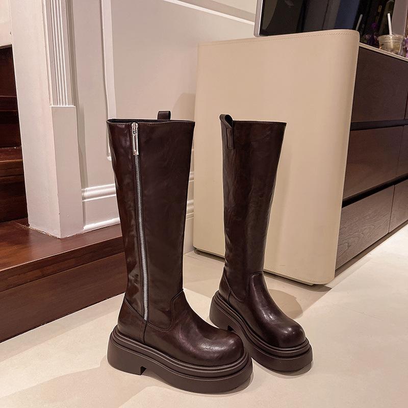 

Но ботфорты на толстой подошве женские 2025 осень взрыв новинка длинный голенище ретро стиль высокое голенище женские рыцарские сапоги женские сапоги 40 коричневый