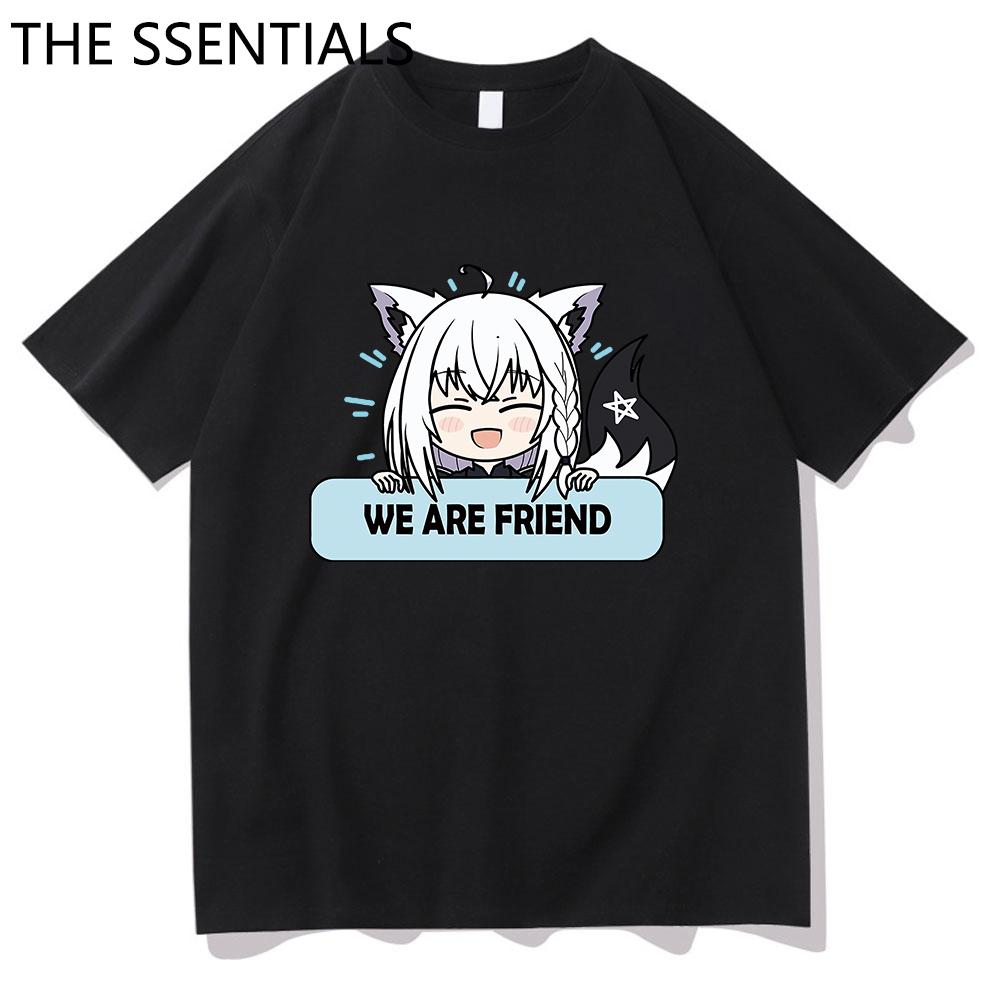 Hololive VTuber T-skjorte Unisex Harajuku tegneserie-grafikk-t-skjorter Unisex-tilfeldig bomullst-skjorte Herre Anime Kawaii Shirakami Fubuki T-skjorte