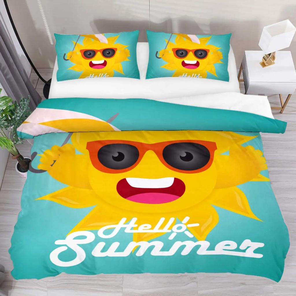 Hello Summer Duvet Cover Set Watercolor Watermelon Fruits Bedding Set Summer Holiday Theme Blue Rustic Cabin Comforter Cover