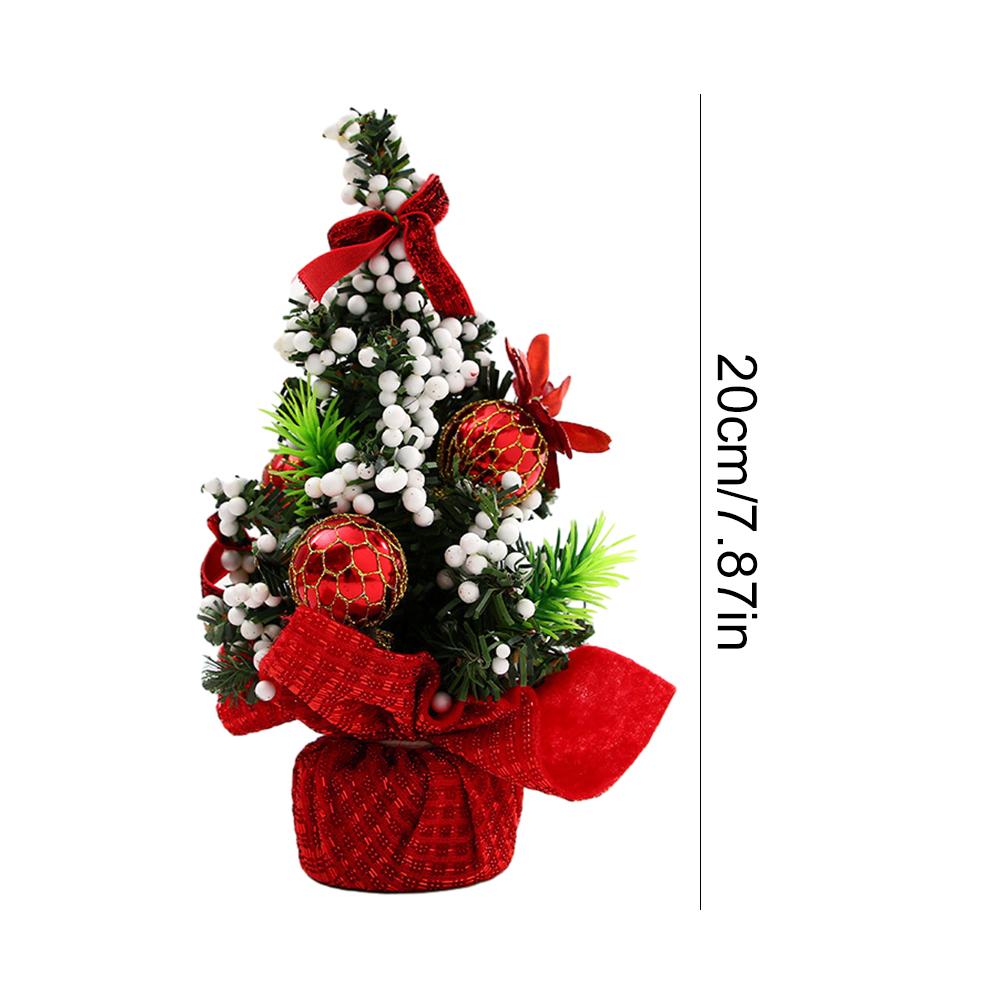 20CM Seasonal Xmas Tree Ornament with Balls Tabletop Christmas Pine Tree Festival Theme for Home Office Party Decor