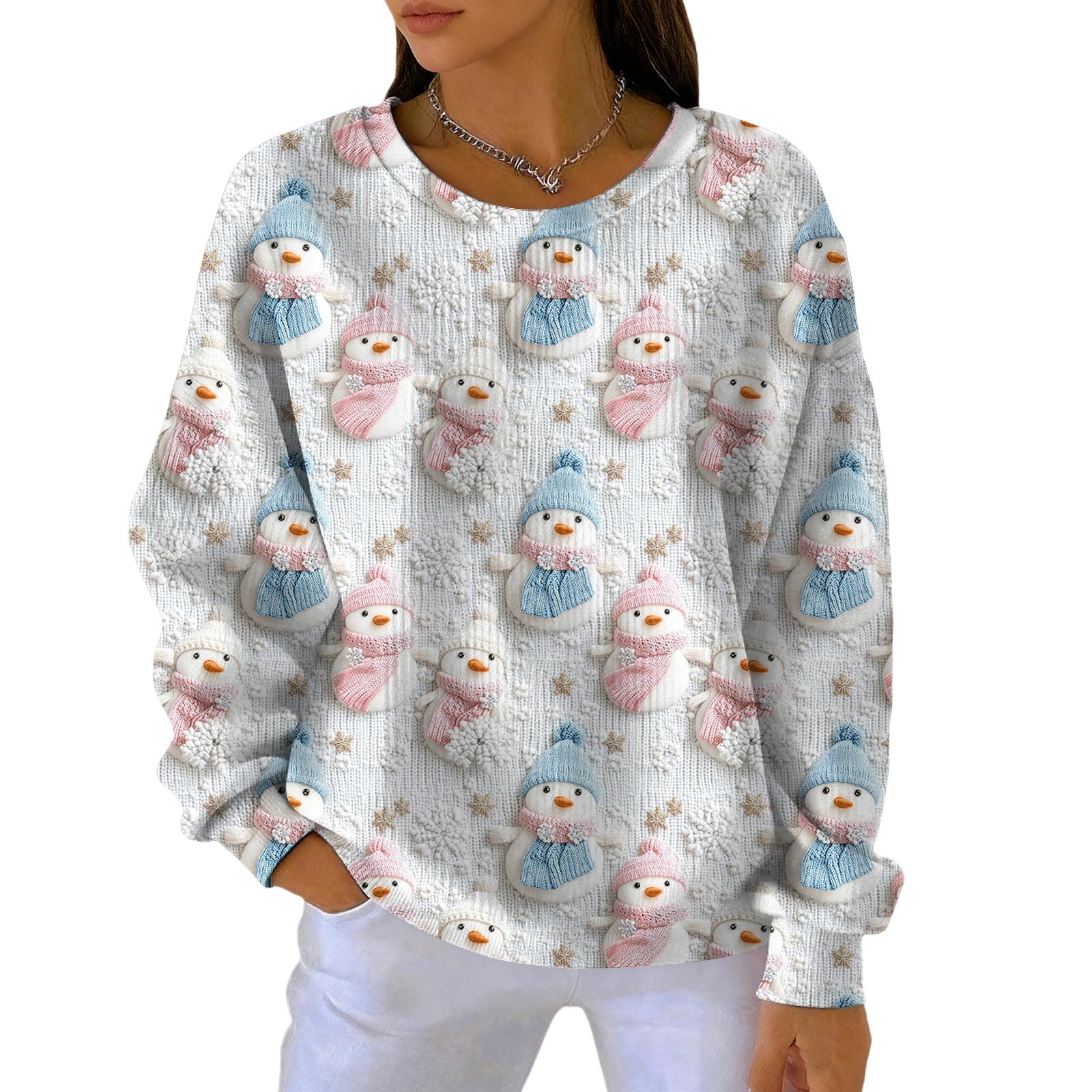 

Women s Fashion Casual Gradient Christmas Print Pullover Sports Long-Sleeve Top S белый