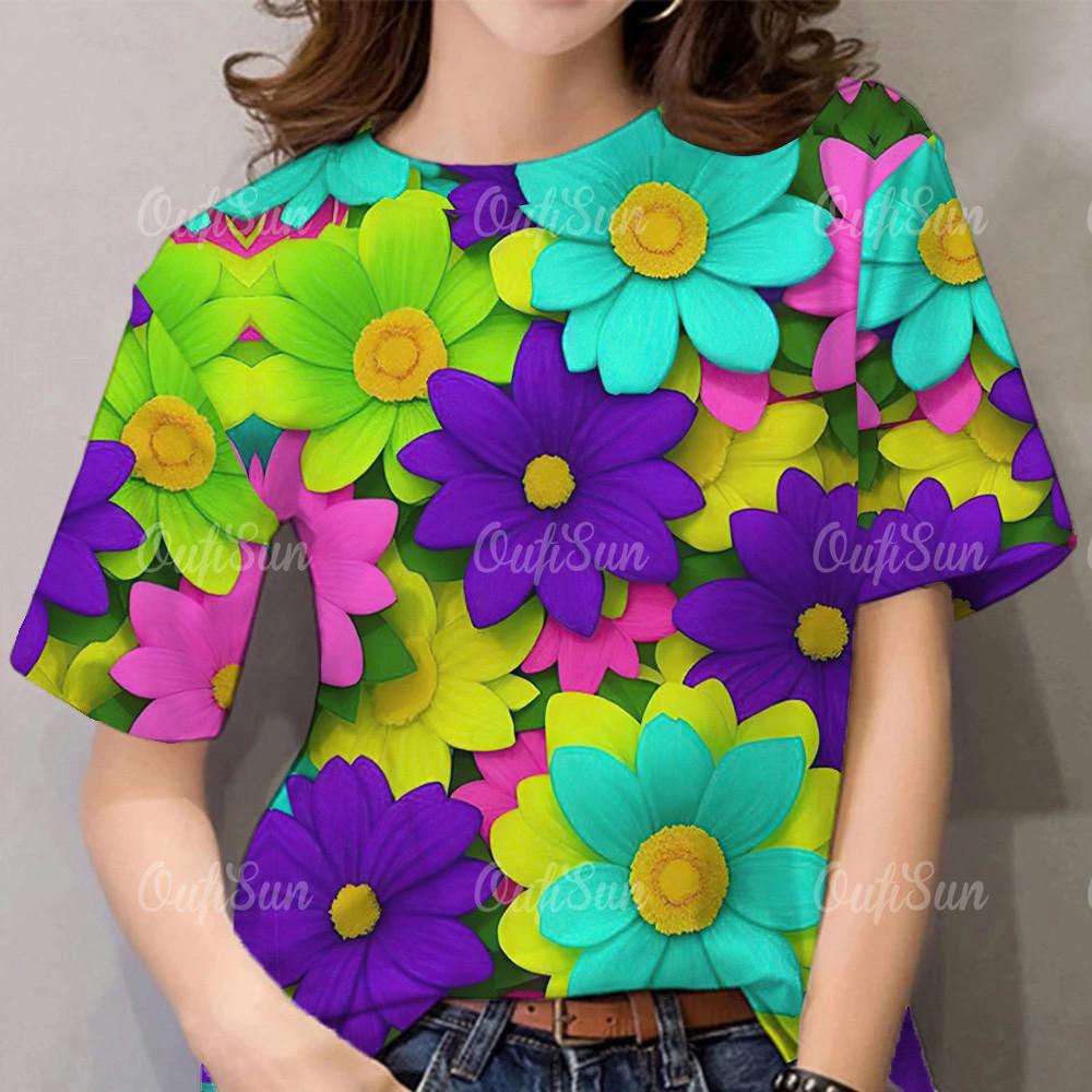 Women's clothing floral pattern top printed T-shirt short sleeved casual T-shirt street wear women's oversized