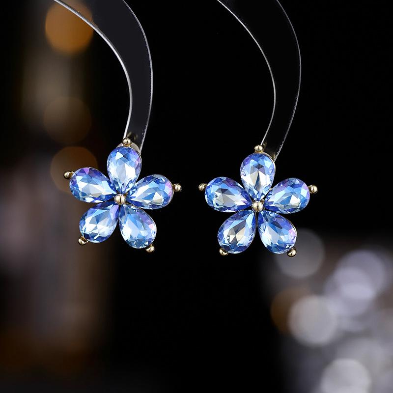 925 Silver Needle Flower Crystal Earrings, Korean Style High-End Zircon Studs, Sweet Dopamine Design for Women