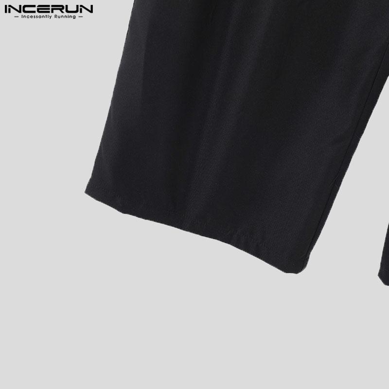 INCERUN Men Patchwork Zip-up Waist Casual Long Straight Pants Trousers