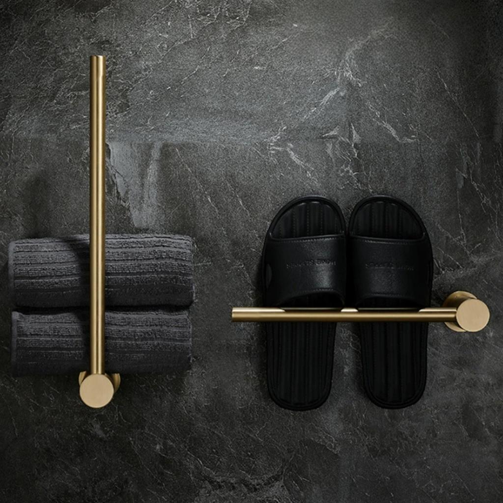 Tuqiu Brushed Gold Towel Hanger Wall Mounted Brass Towel Rack Bathroom Towel Holder Brass Towel Bar Rail Brief Towel Holder