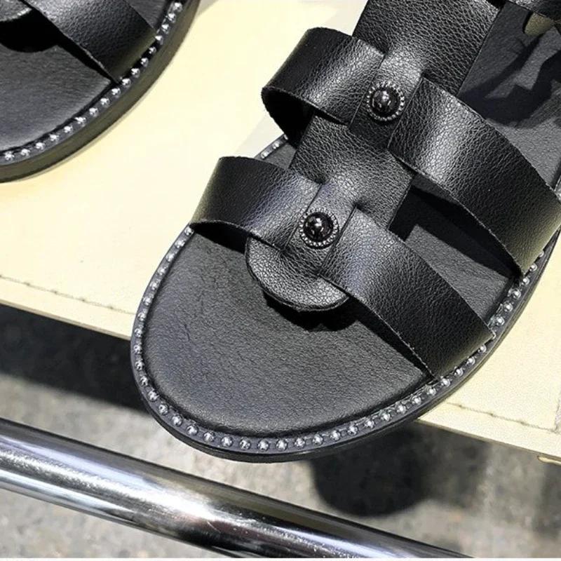 Ladies Style Rivet Cutout Back Zip Sandals Versatile Fashion Casual Sandals Summer