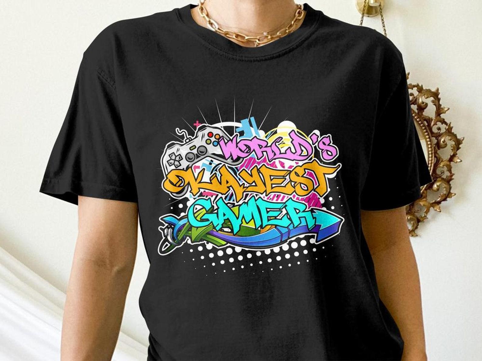 Funny Gamer Shirt, World s Okayest Gamer, Funny Gaming Gift, Video Game Graffiti Tees S