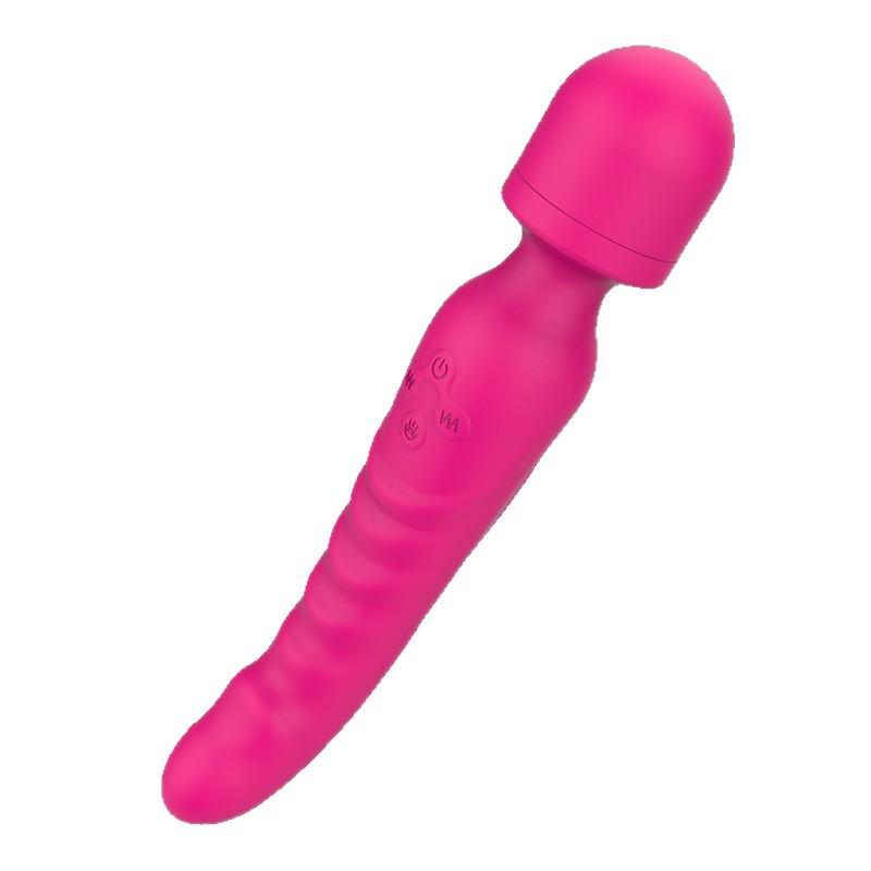 Wiederaufladbarer Vibrator mit zwei Köpfen, Multi-Frequenz, Heizfunktion und Silikonhülle