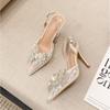 Fashion Luxury Pointed Toe Rhinestone Butterfly-Knot High Heels Sandals Sexy Mesh Buckle Strap Slingback Wedding Bridal Shoes Women