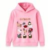 Kids Boys Girls Christmas Cat Cartoon Print Hoodie, Casual Long Sleeve Pullover Sweatshirt for Holiday Daily Wear