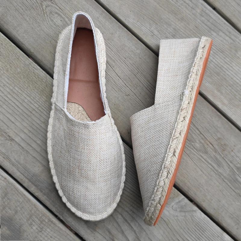 Gentleman Casual Comfort Bohemian Slip On Lazy Shoes Summer Female Mens Flat Slip On Canvas Strap Loafers Straw Espadrilles