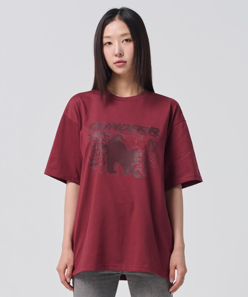 OUNDERR Mono Collection Cat Short Sleeve T-Shirt (Wine)