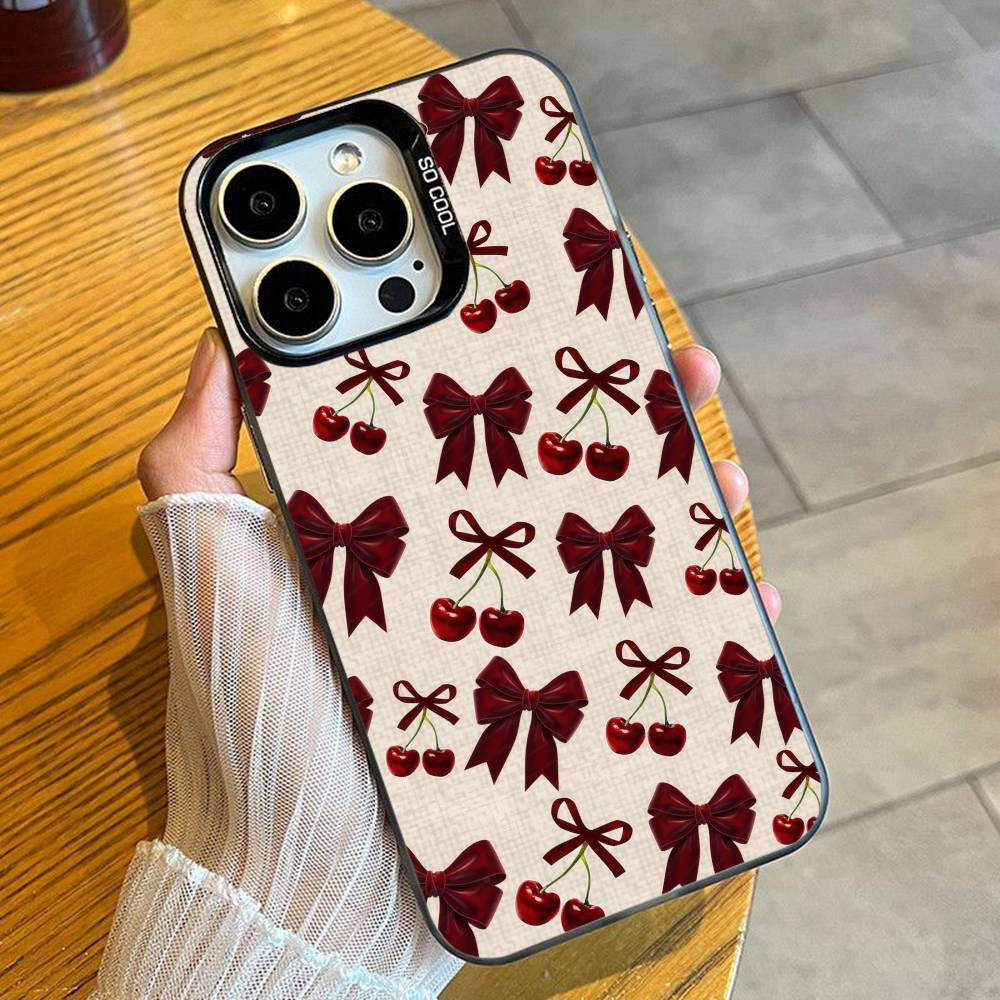 RED Pink C-Cherry Parinting Phone Case For iPhone 16 17 15 14 12 13 Pro Max Black Candy Matte Shockproof Cover