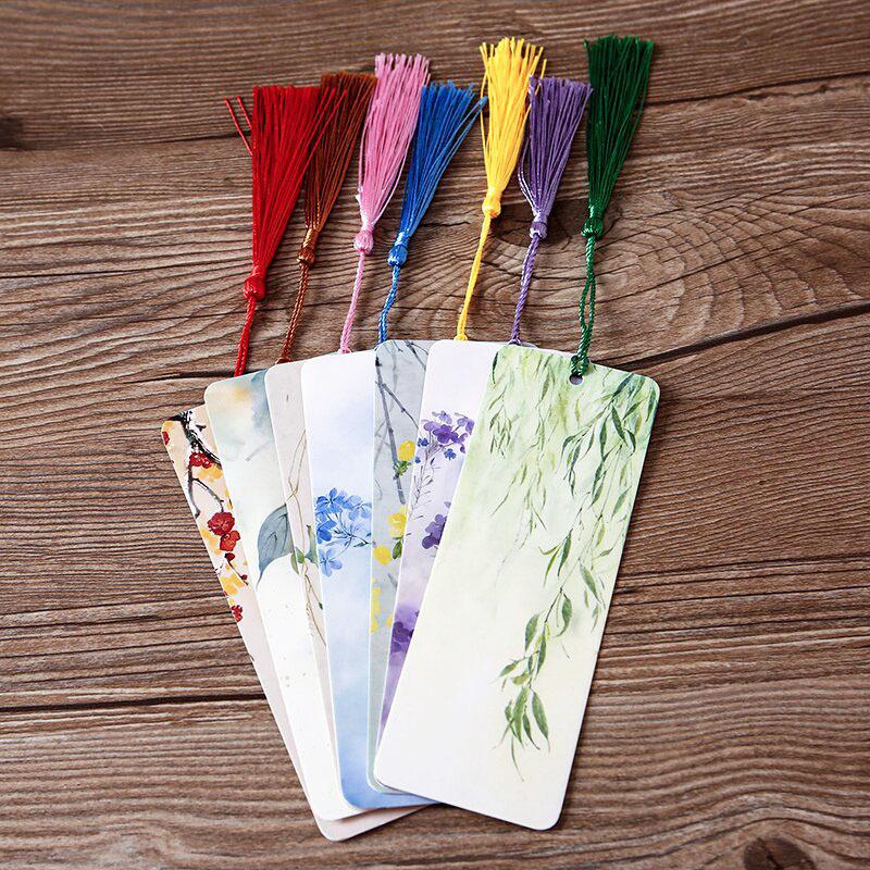 

WTEMPO Retro New Printed Tassel Bookmarks Reading Mark Cards DIY Rectangle Writable Paper Bookmarks Special Gift Bookmarks for Book Lovers and Readers 8set(56pcs) разноцветный
