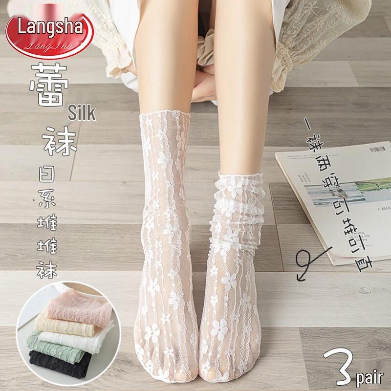 

LangSha Women s Floral Lace Mesh Mid-Calf Socks