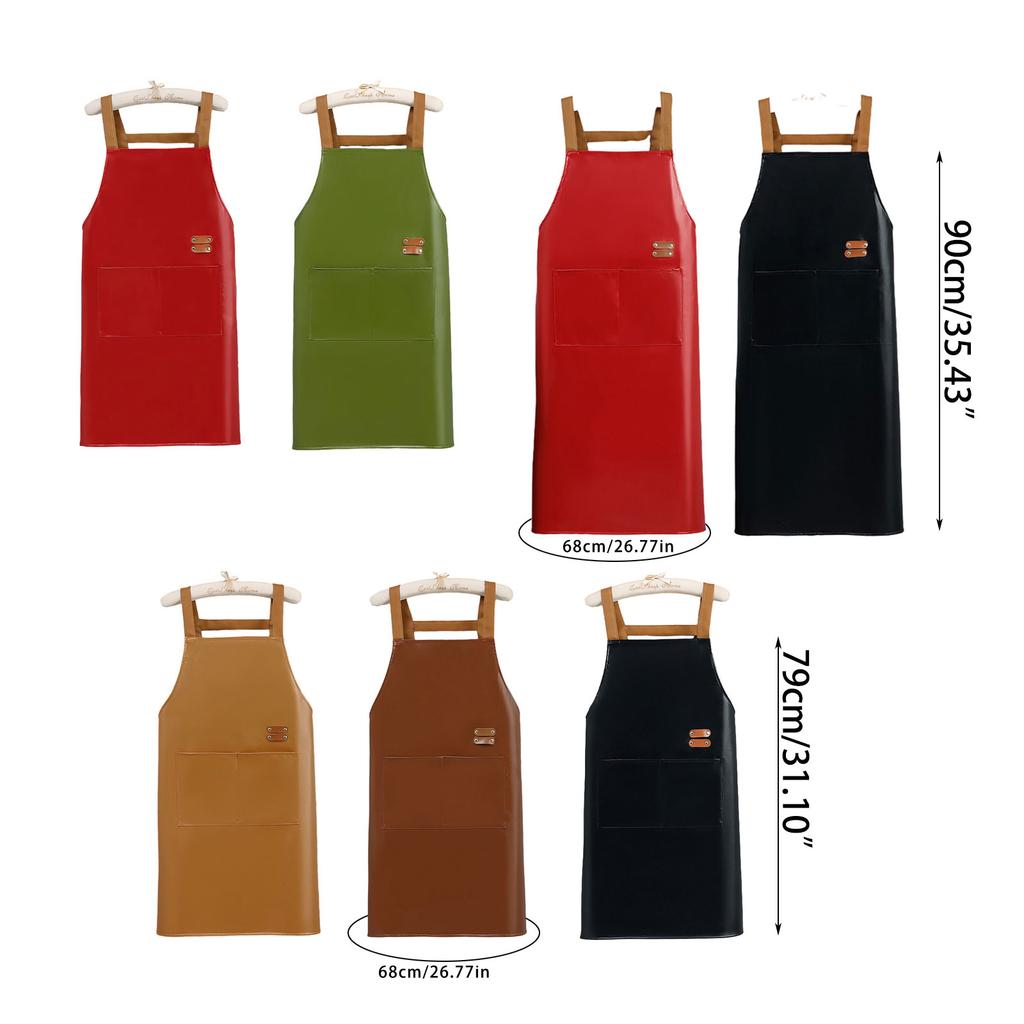 Adjustable PU Leather Apron with Pocket Waterproof Pinafore Oil Resistant Apron for Home Cooking and Kitchen Cleaning