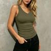 Women’s Ribbed Knit Tank Top Wide Shoulder Strap V Neck Sleeveless Casual Fitted Camisole for Everyday Wear
