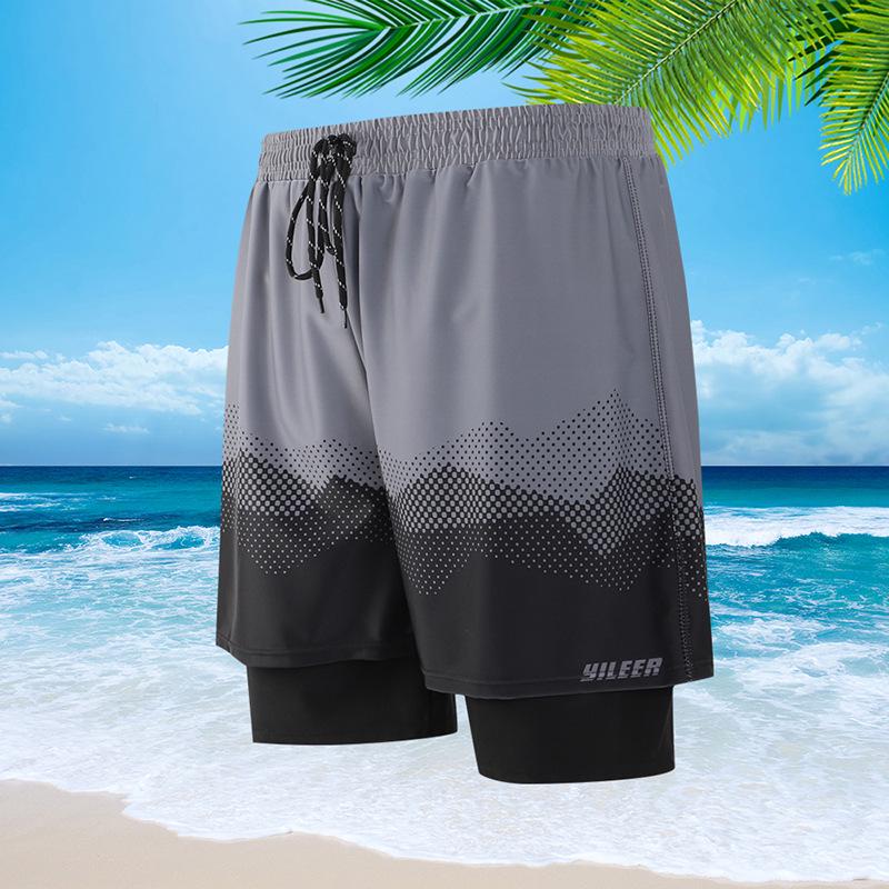 

2025 Men s Double-Layer Anti-Embarrassment Swim Trunks with Loose Fit 4XL