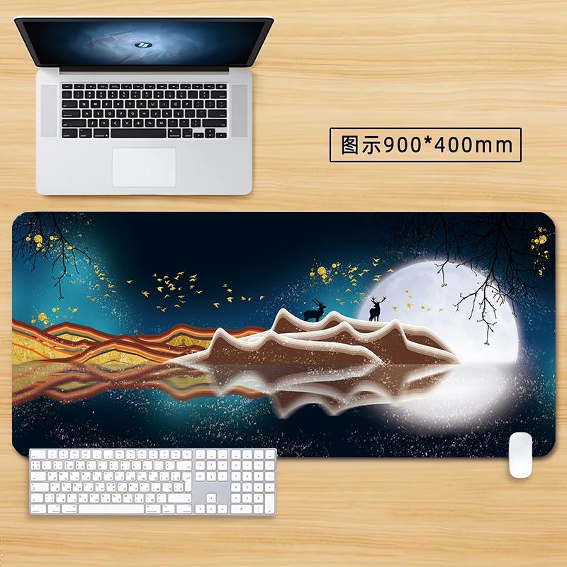 Zen Japanese Landscape Desk Mat with Birds and Mountains Gaming Mouse Pad