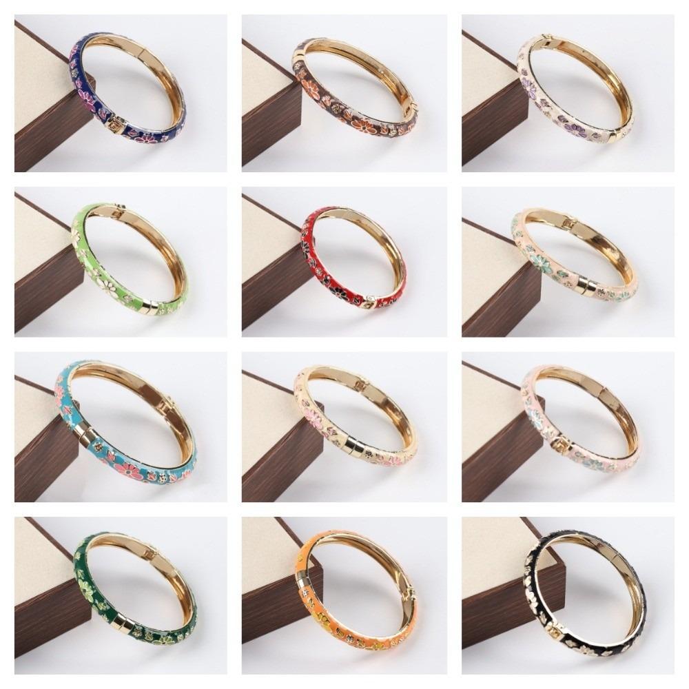 Enamel Vintage Cloisonne Bangle Colorful Women's Hand Bracelet Fashion Flower Bangle  Girls