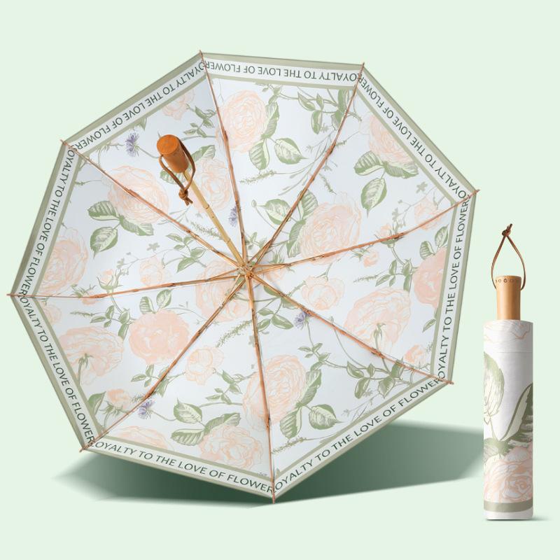Titanium Silver Three-fold Retro Parasol Sun Protection Anti-folding Umbrella Portable Light Sun Umbrella Sun Protection Umbrella