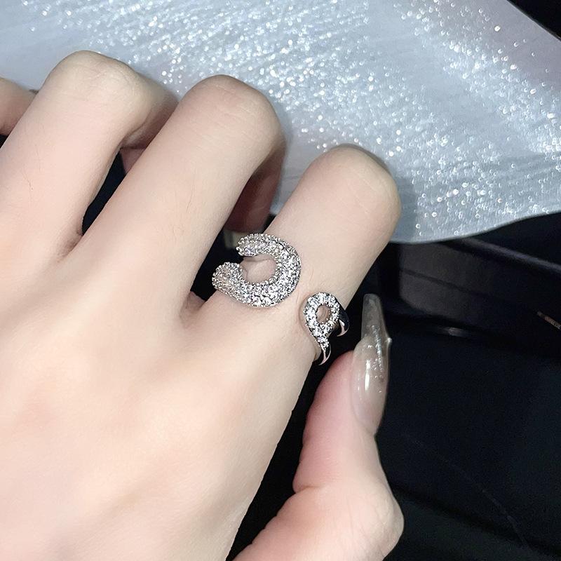 Women'S Daily Diamond Zircon Belt Buckle Ring Light Luxury Niche Design Pin Advanced Sense Opening Adjustable Ring