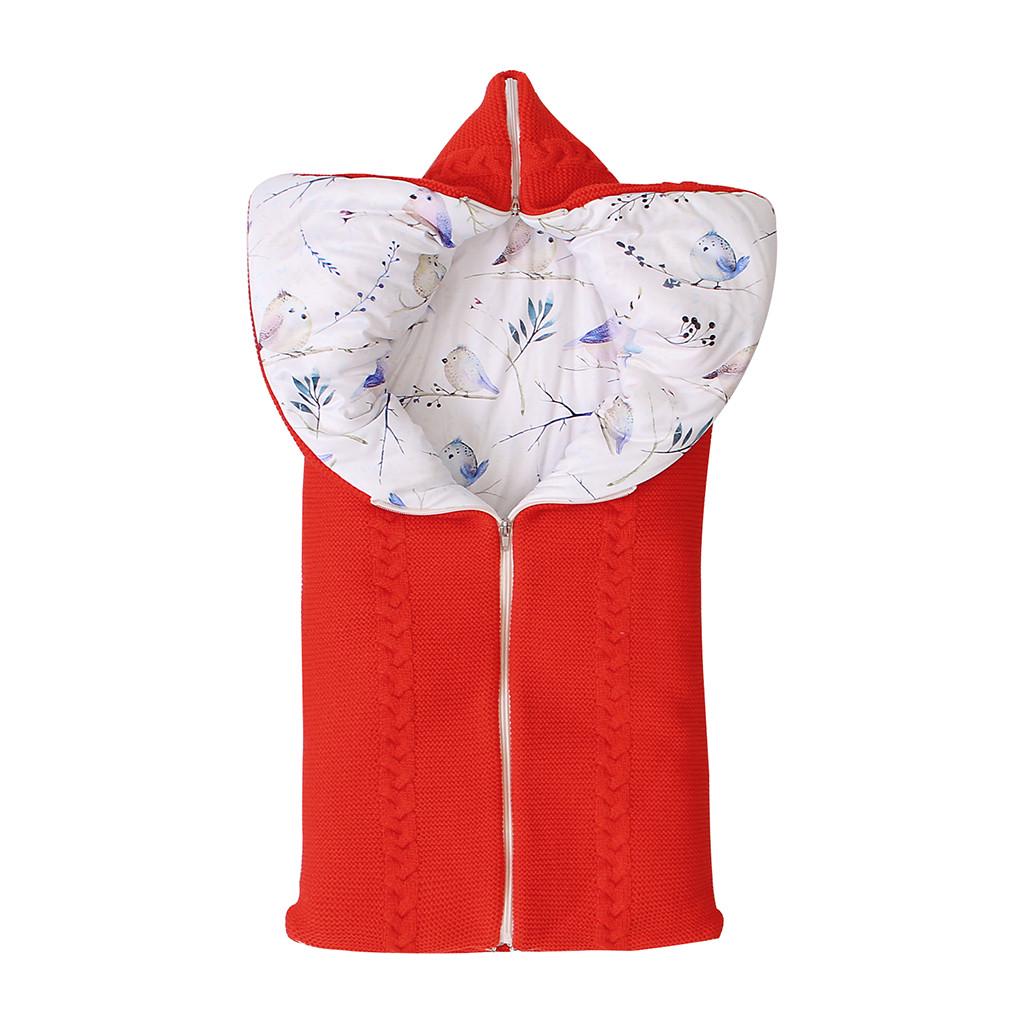Winter Newborn Baby Warm Cartoon Knitt Swaddle Hooded Stroller Wrap Sleeping Bag