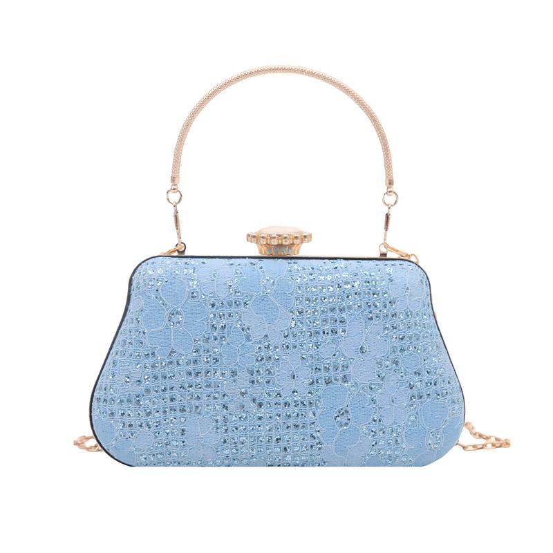 Luxury Polyester Fiber Evening Bags Rhinestone Chain Banquet Bag Clutch Handbag Women