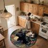 Floral Cat and Dog  Round Area Rug,Carpet Rug for Living Room Bedroom Sofa Playroom Decor,Non-slip Floor Mat