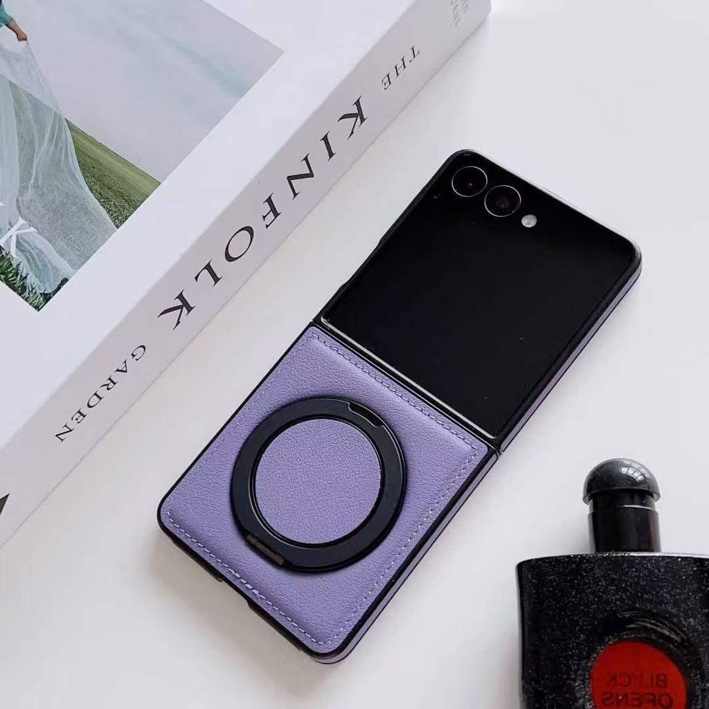 Busine Sle 360 Rotate Ring Stand Magsafe Magnetic Leather Phone Case for Samsung Galaxy Z Flip 7 6 5 4 3 Wireless Charging Cover
