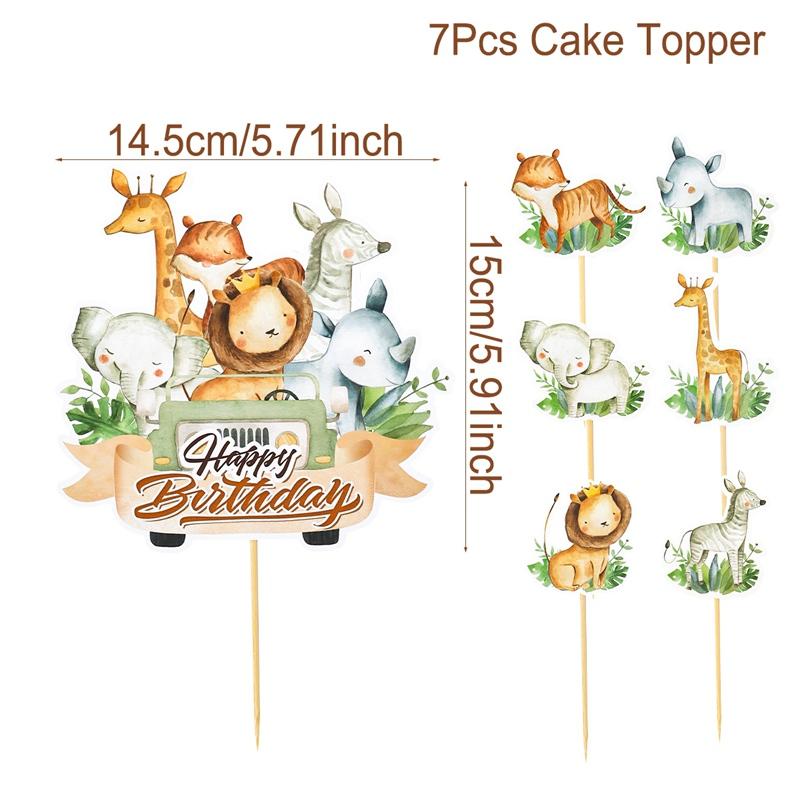 Jungle Animal Happy Birthday Cake Toppers Birthday Cake Decorations for Animal Theme Jungle Birthday Baby Shower Party Supplies